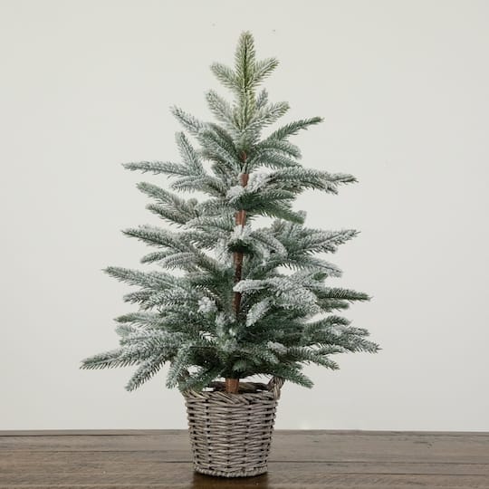 Nearly Natural 24" Artificial Frosted Christmas Tree in Decorative Basket